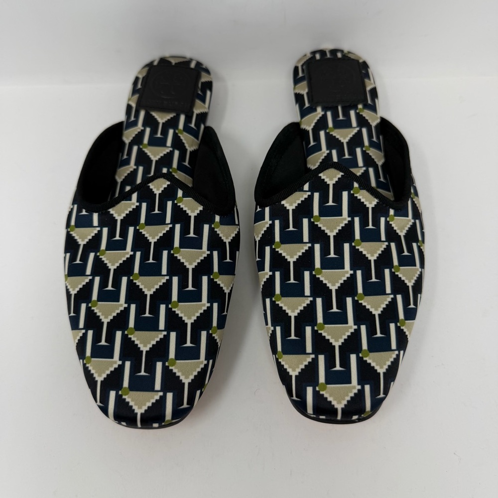 Tory Burch Martini Glass Satin Mules Blue Size 5 - Picture 2 of 11